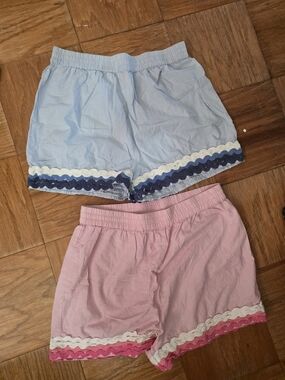 Light Blue and Pink Women’s Scallop-Trim Cotton Shorts